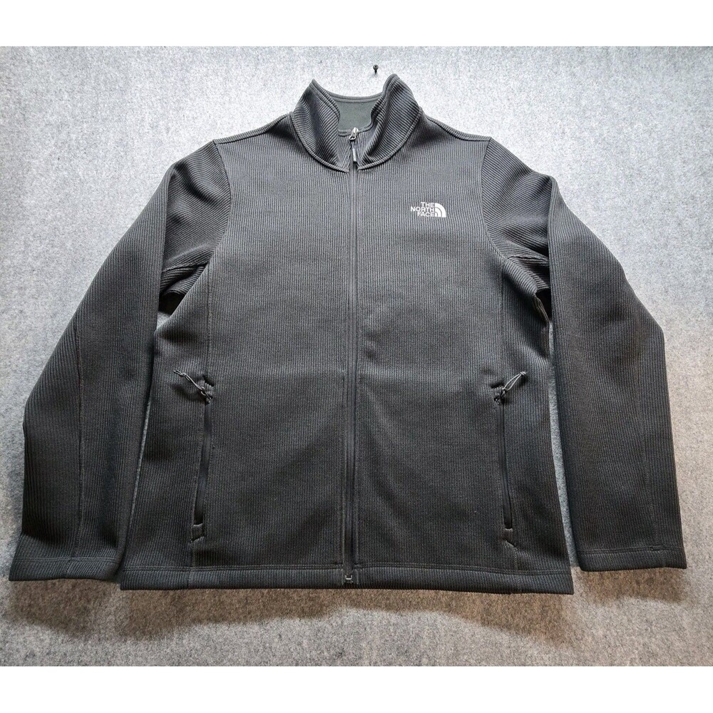 The North Face Men's Large Full Zip Waffle Grid Fleece Jacket Black L EUC